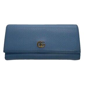 GUCCI GG Marmont Leather Long Bifold Wallet Blue /42